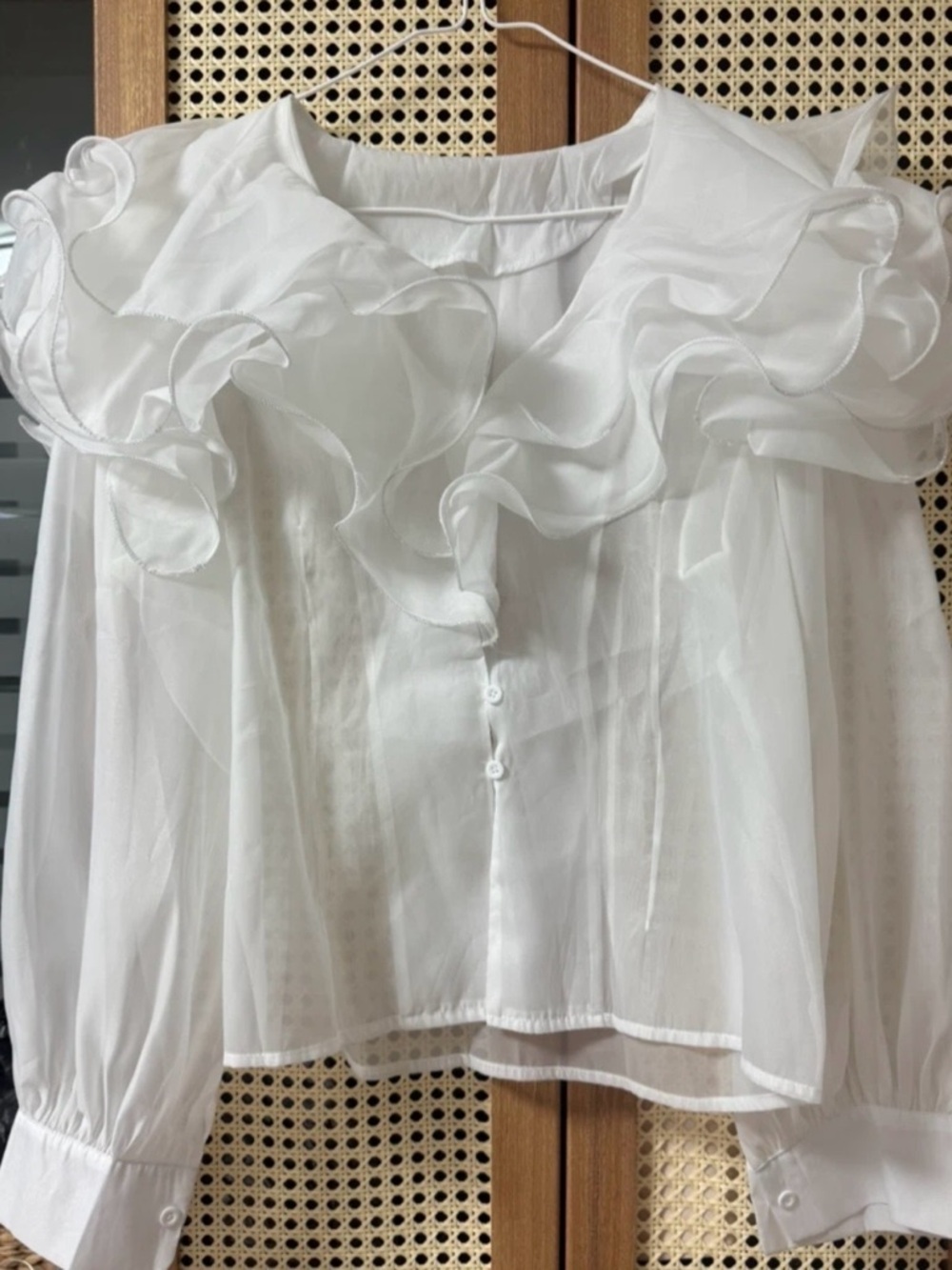 Women’s White design shirt with large neckline organza fabric